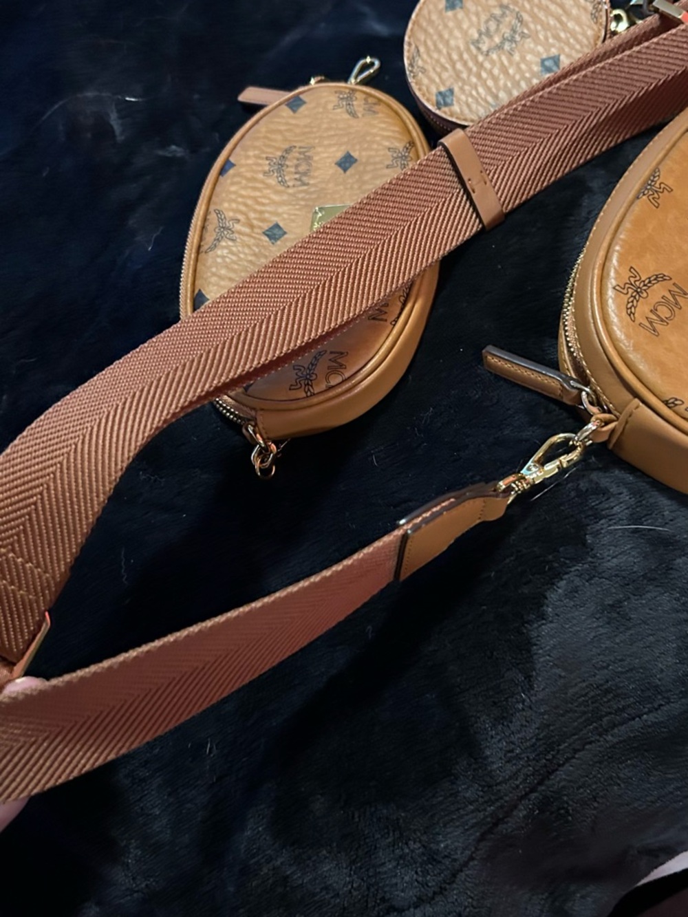 MCM Triple Pouch Signature Visetos Crossbody in Cognac - Picture 14 of 16